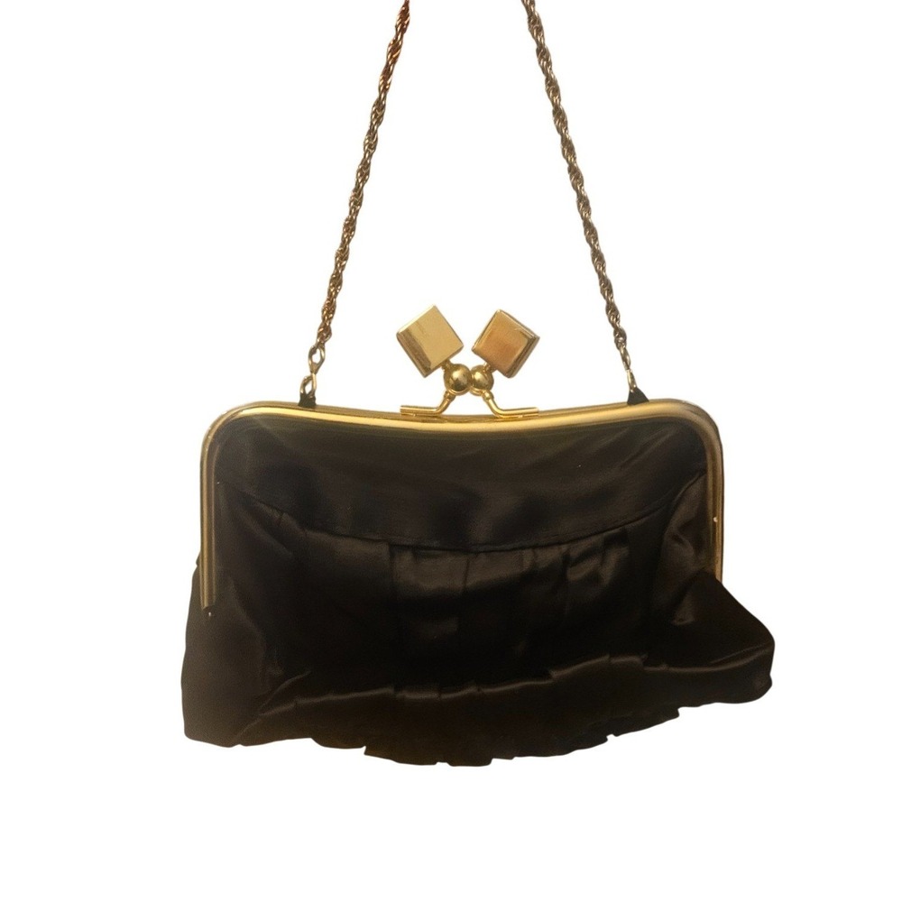 Vintage La Regale Black Satin Evening Clutch‎ Bag